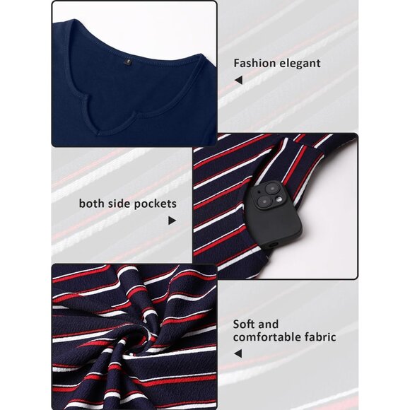 Womens 3/4 Sleeve Fit and Flare V Neck Pleated Fall Cocktail Dress with Pockets - Picture 5 of 5